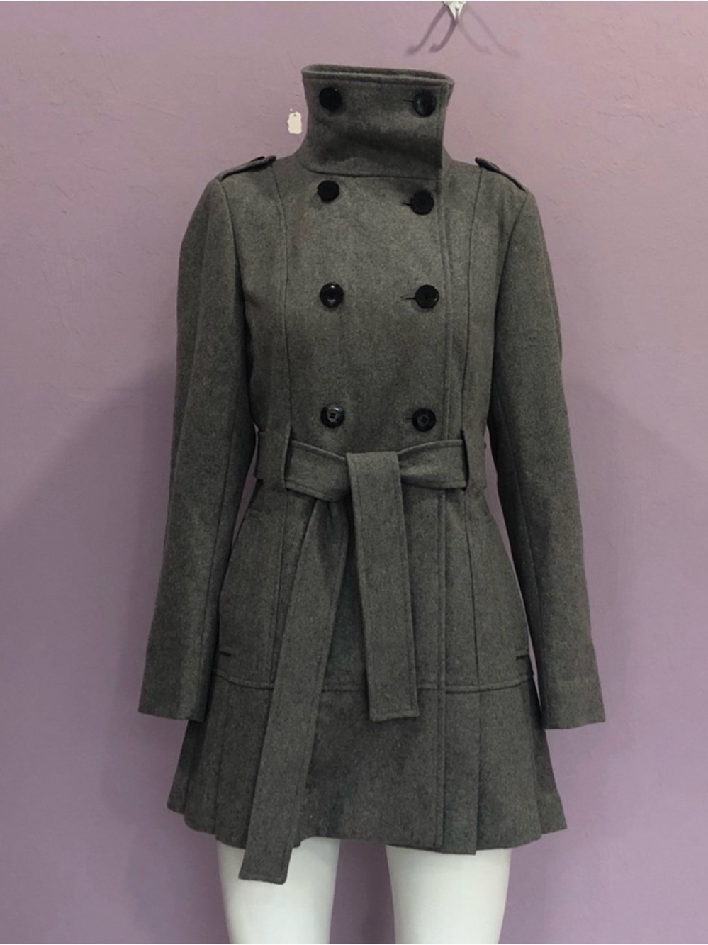 Calvin Klein Grey Wool-Blend Coat with Embroidered Logo